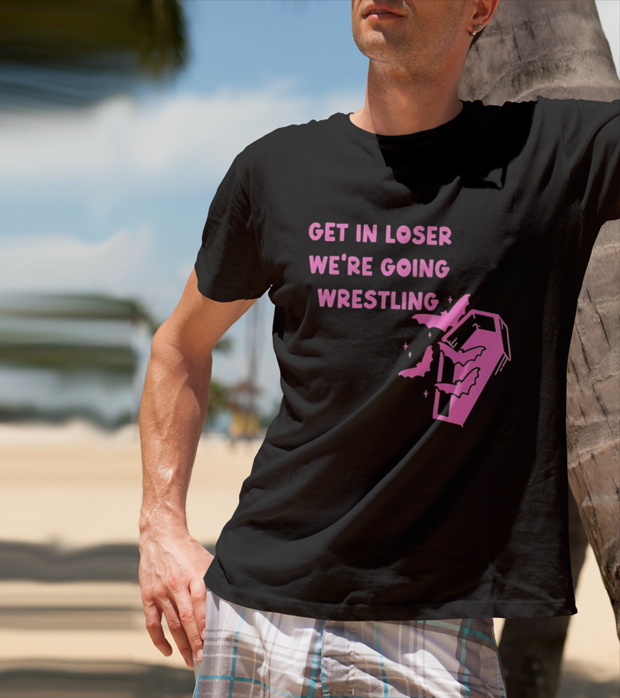 Get In Loser We're Going Wrestling Coffin With Bats And Stars T-Shirt