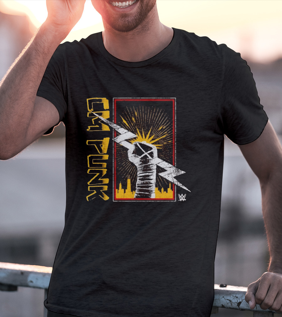 CM Punk WWE Best In The World Lightning Bolt Chicago Skyline Fist T-Shirt