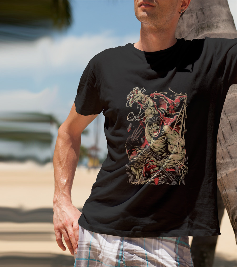 Marvel Hulk Spider Man Dynamic Action Scene T-Shirt