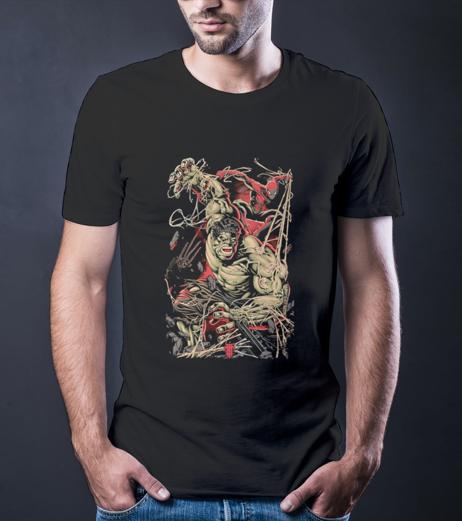 Marvel Hulk Spider Man Dynamic Action Scene T-Shirt