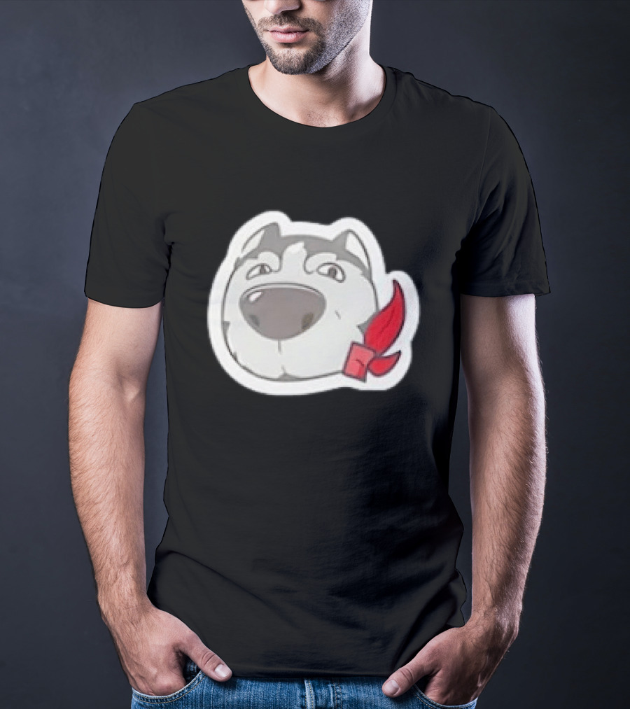 Husky Dog With Red Bandana Puppy Cute Cartoon Face T-Shirt