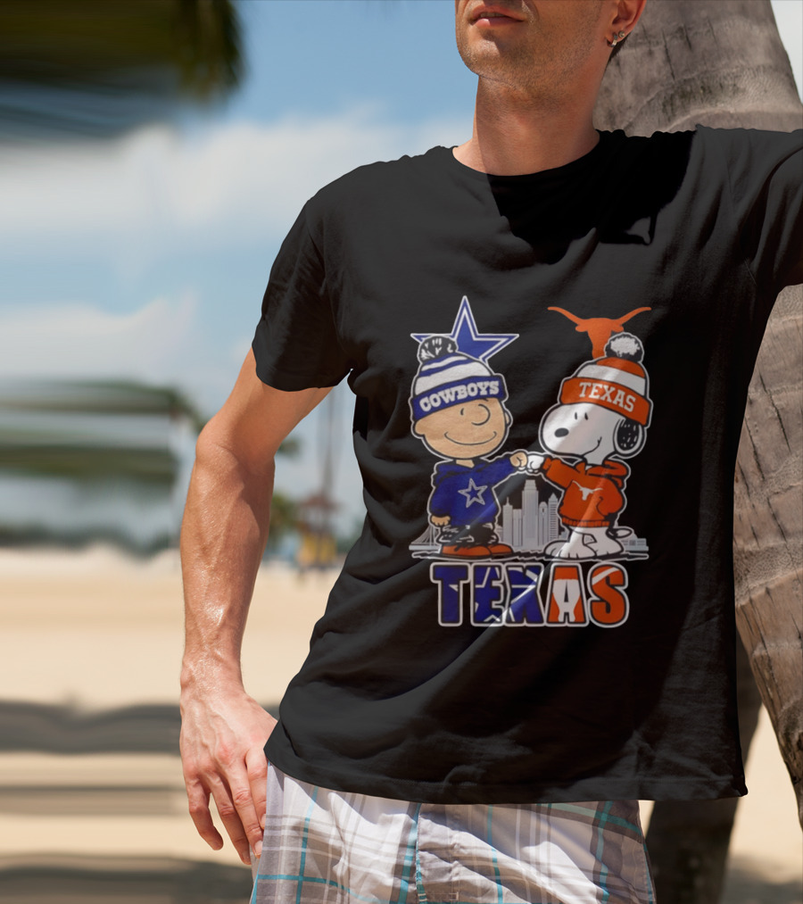 Dallas Cowboys Texas Longhorns Peanuts Characters Stadium Scene T-Shirt