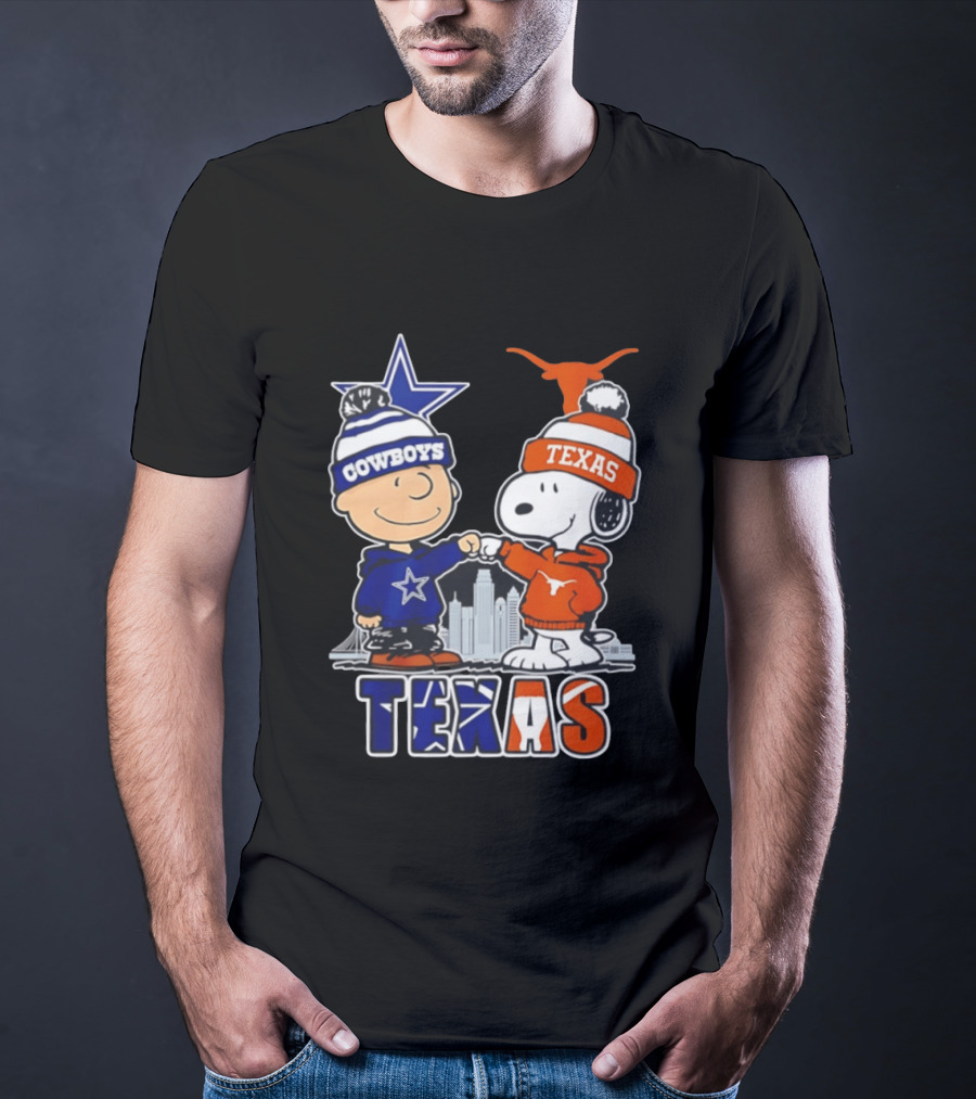 Dallas Cowboys Texas Longhorns Peanuts Characters Stadium Scene T-Shirt
