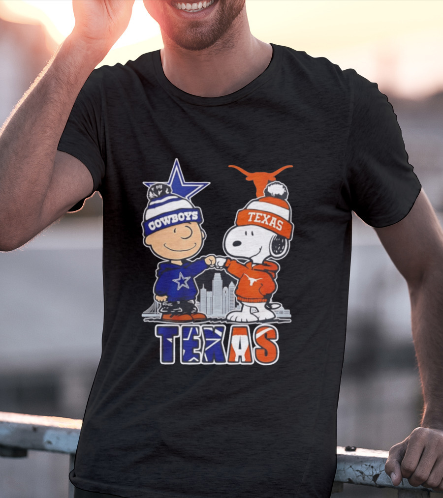 Dallas Cowboys Texas Longhorns Peanuts Characters Stadium Scene T-Shirt