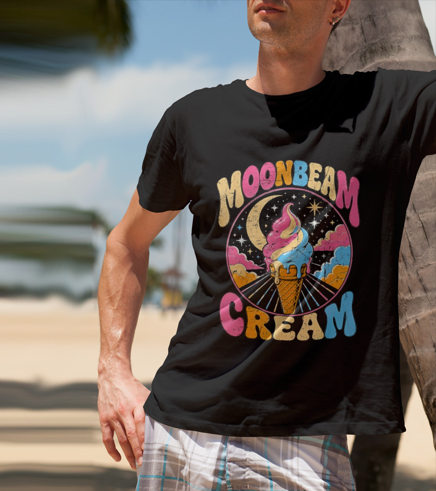 Moonbeam Cream Ice Cream Cone Crescent Moon And Stars T-Shirt