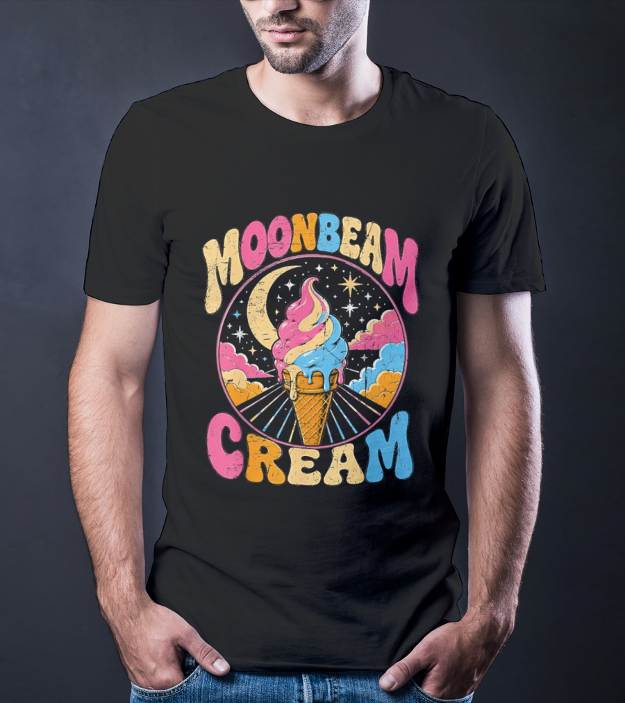 Moonbeam Cream Ice Cream Cone Crescent Moon And Stars T-Shirt