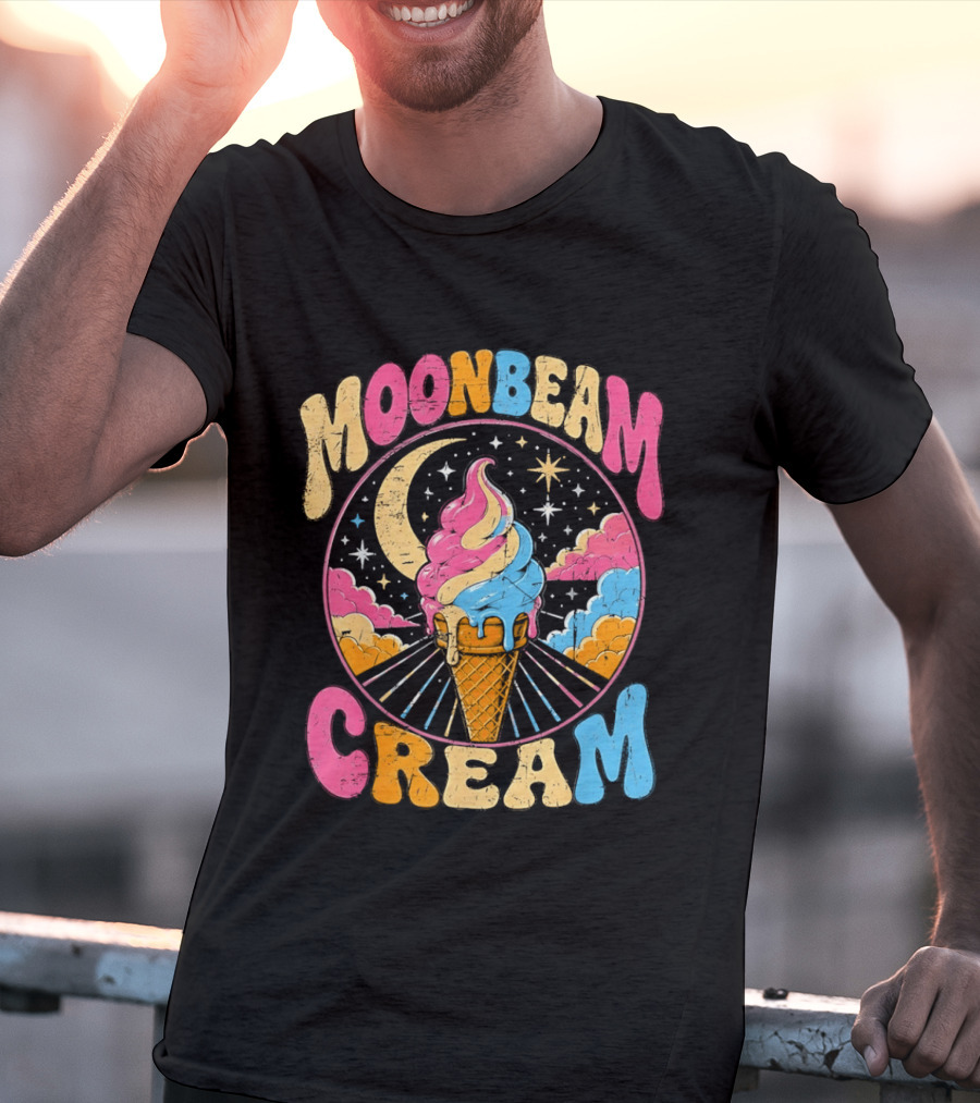 Moonbeam Cream Ice Cream Cone Crescent Moon And Stars T-Shirt