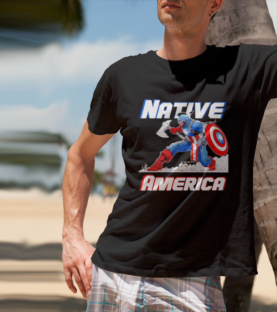 Native America Captain America Axe And Shield Hero T-Shirt