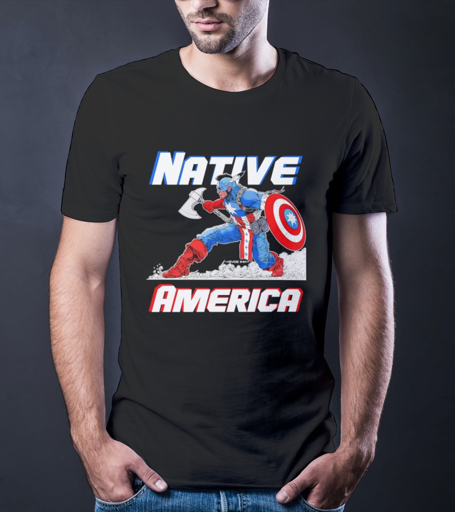 Native America Captain America Axe And Shield Hero T-Shirt