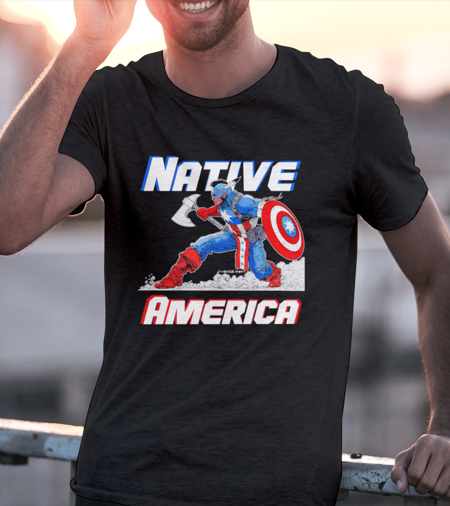 Native America Captain America Axe And Shield Hero T-Shirt