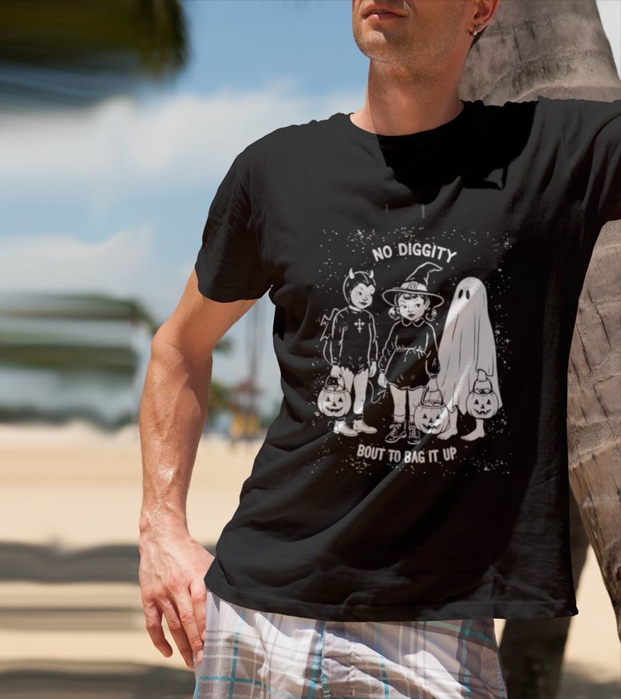 No Diggity Bout To Bag It Up Halloween Ghost Witch Devil Kids Spooky Season T-Shirt