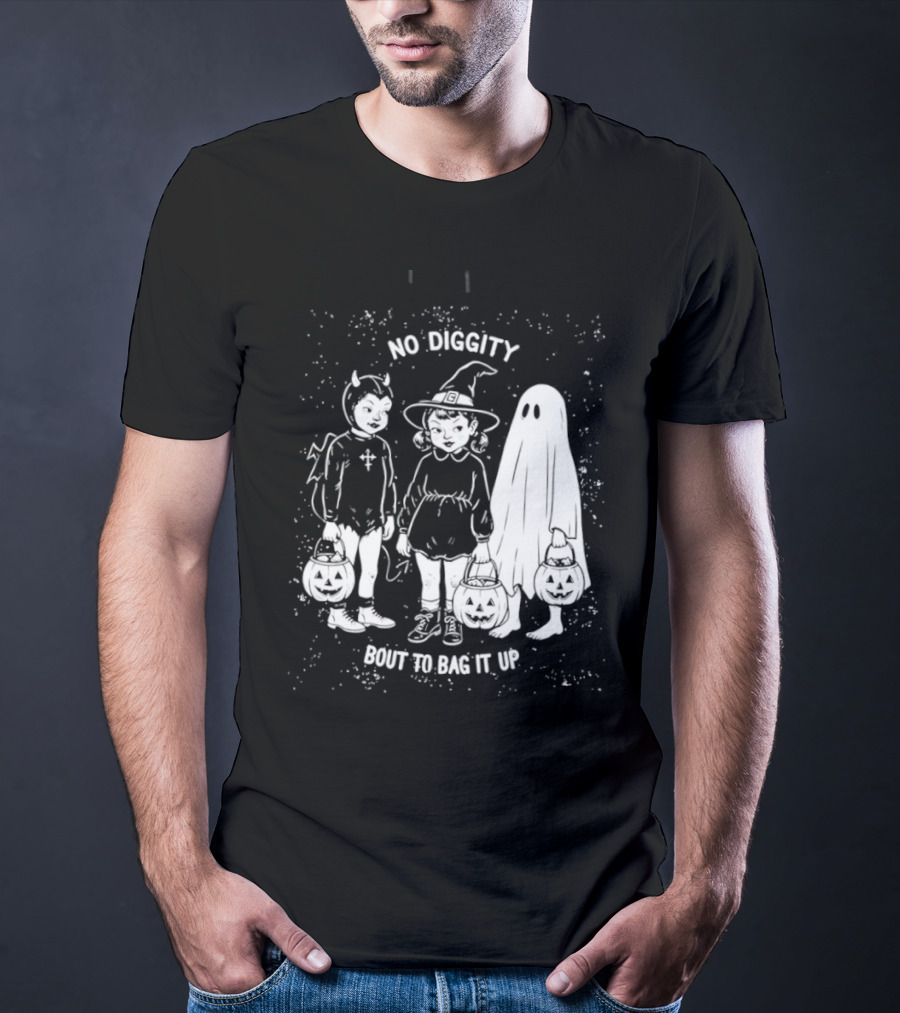 No Diggity Bout To Bag It Up Halloween Ghost Witch Devil Kids Spooky Season T-Shirt