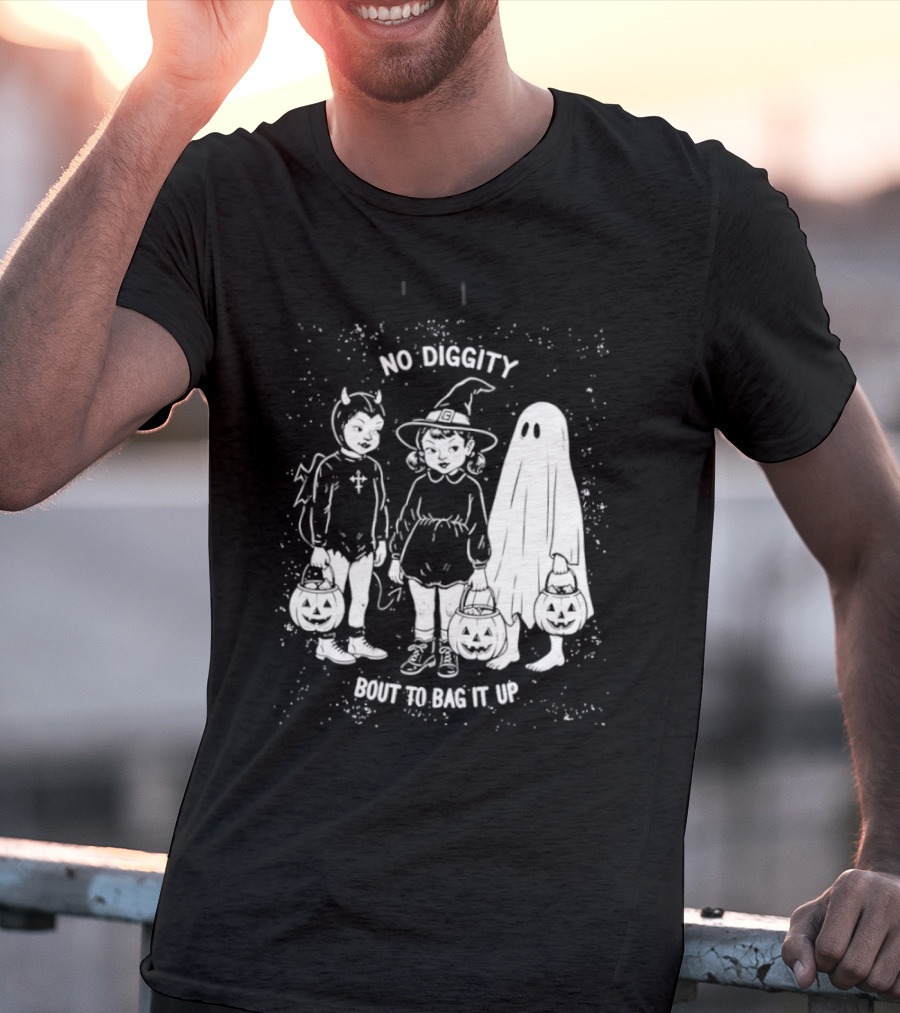 No Diggity Bout To Bag It Up Halloween Ghost Witch Devil Kids Spooky Season T-Shirt
