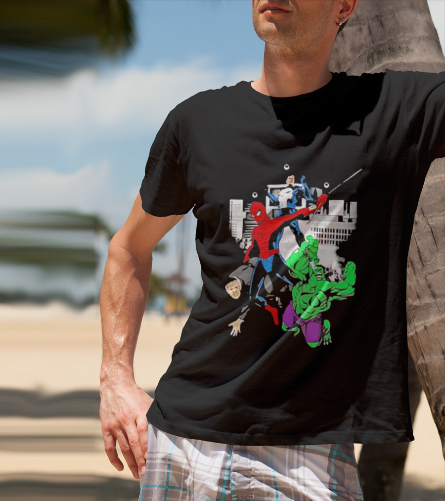 Spider Man The Punisher And The Hulk Marvel Comic Heroes Collage T-Shirt