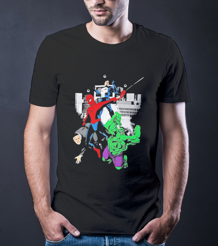 Spider Man The Punisher And The Hulk Marvel Comic Heroes Collage T-Shirt