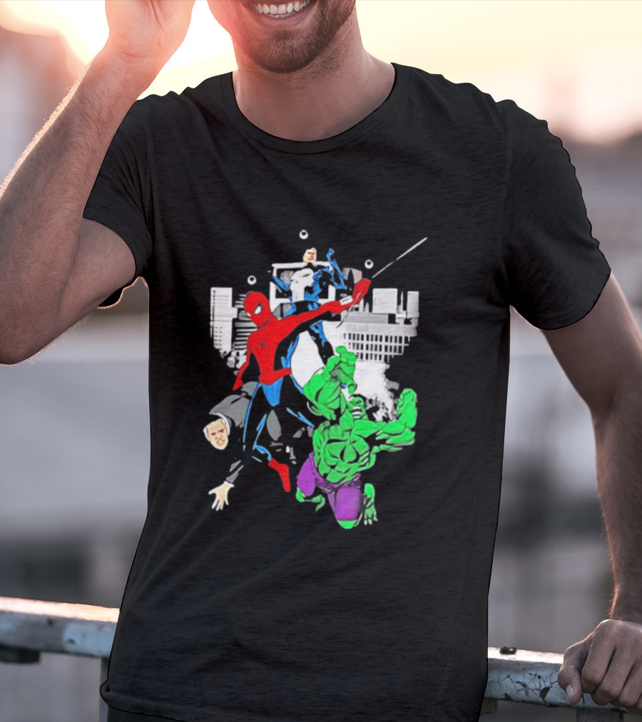 Spider Man The Punisher And The Hulk Marvel Comic Heroes Collage T-Shirt