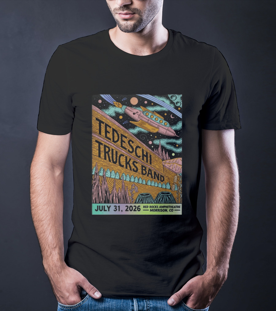 Tedeschi Trucks Band Red Rocks Concert July 31 2026 Morrison CO Spaceship T-Shirt