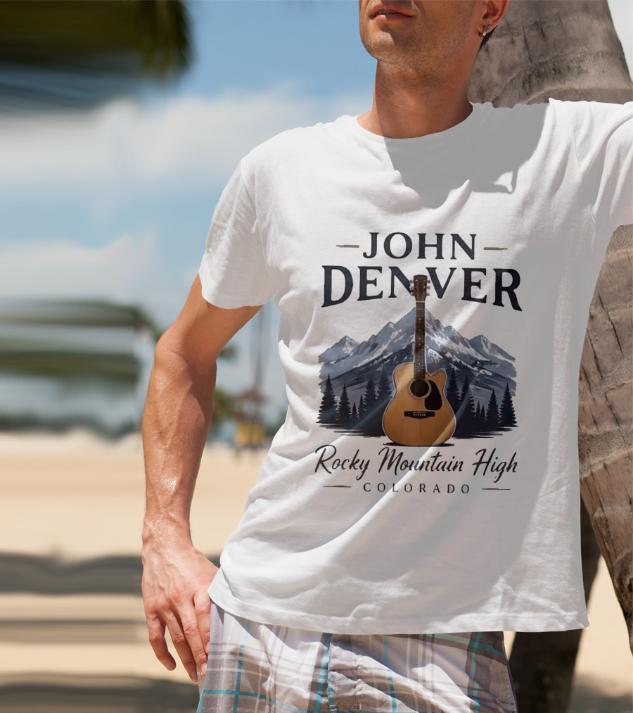 John Denver Rocky Mountain High Colorado Guitar Mountain Scene T-Shirt