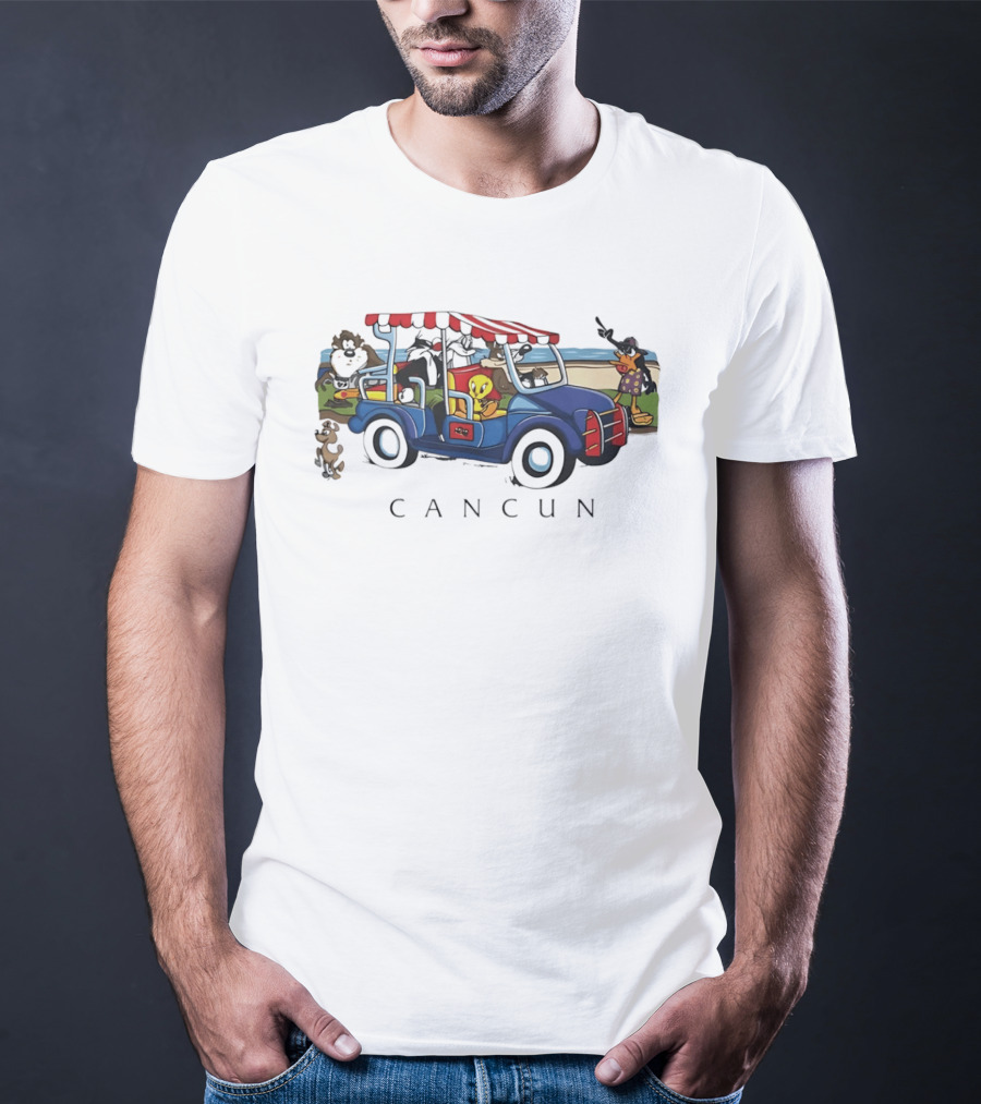 Looney Tunes Cancun Beach Adventure Golf Cart Bugs Tweety Daffy T-Shirt