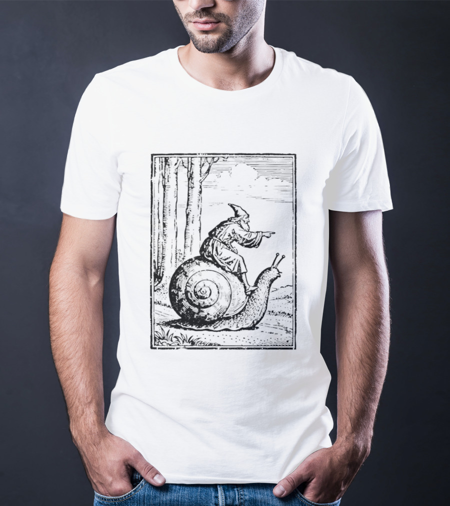 Medieval Snail Rider Wizard Woodcut Fantasy Enchantment T-Shirt