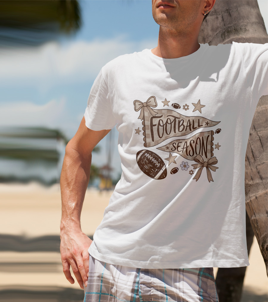 Football Season Pennant Bows And Stars With Footballs T-Shirt