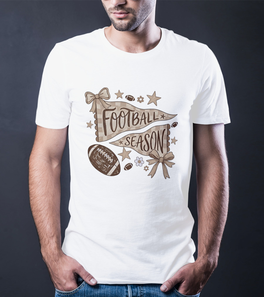 Football Season Pennant Bows And Stars With Footballs T-Shirt