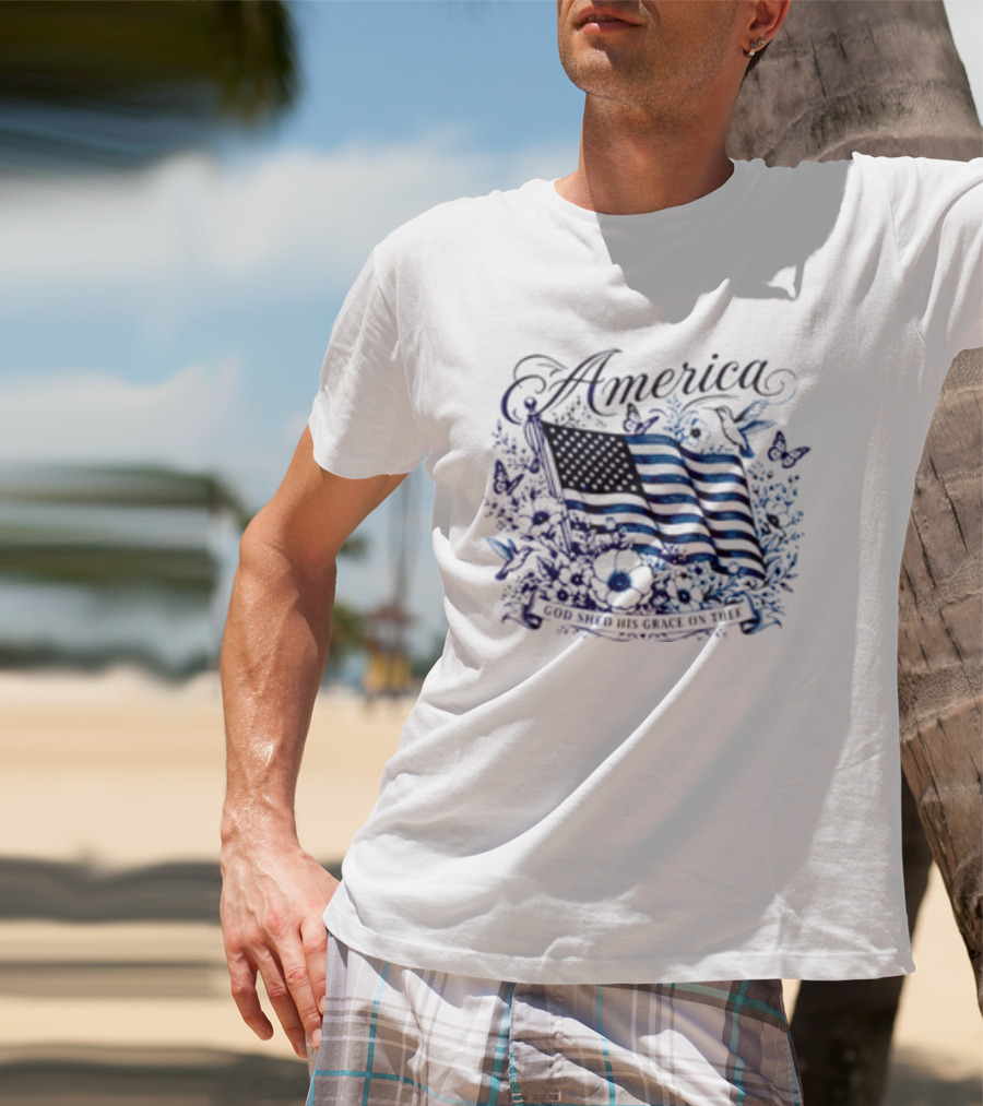 America God Shed His Grace On Thee Flag And Nature T-Shirt