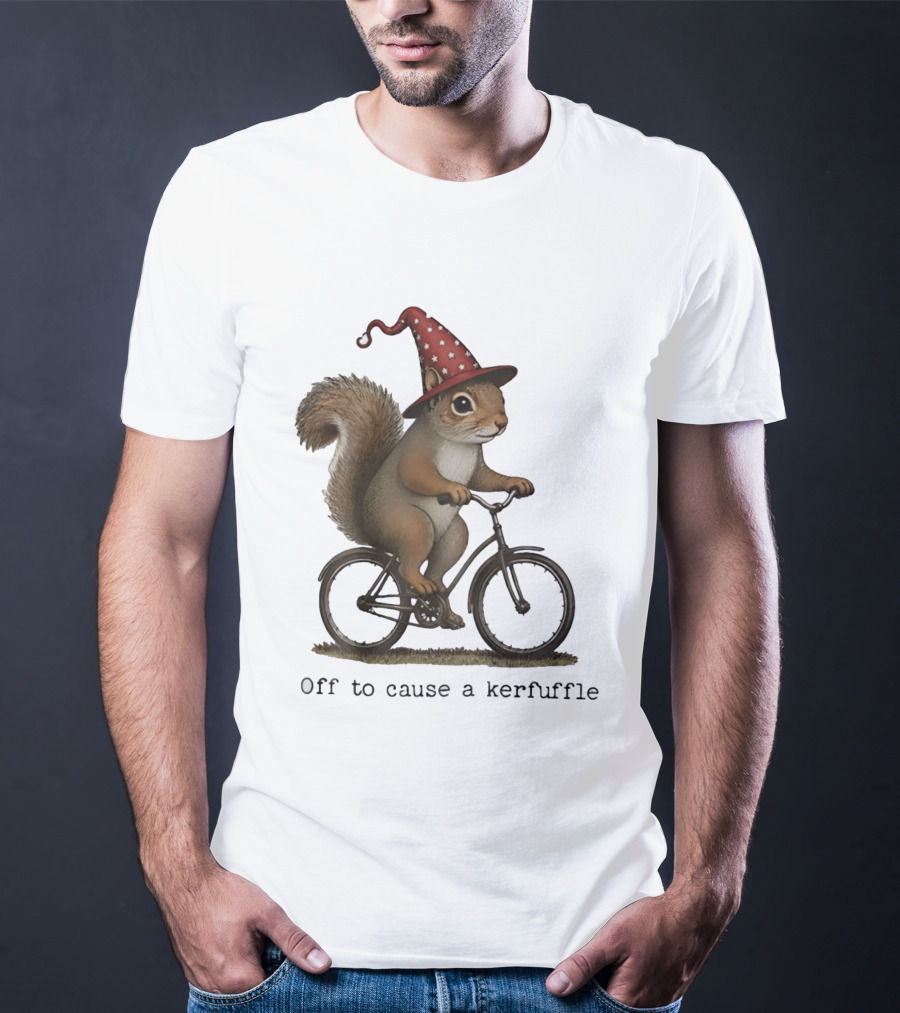 Squirrel In Wizard Hat Riding Bicycle Off To Cause A Kerfuffle T-Shirt