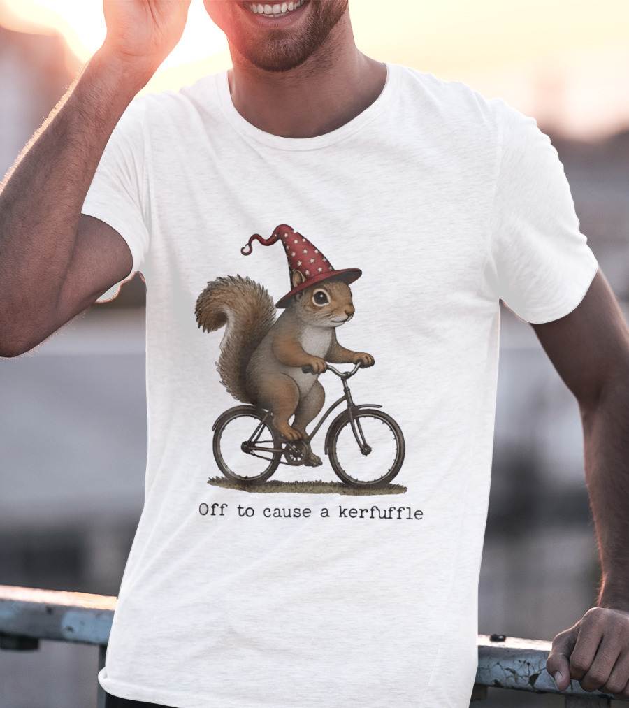 Squirrel In Wizard Hat Riding Bicycle Off To Cause A Kerfuffle T-Shirt