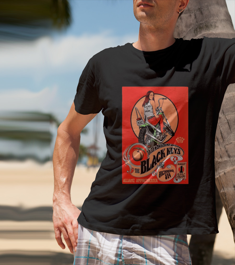 The Black Keys Allianz Amphitheater Richmond VA August 1 2026 Peaches N Kream Motorcycle T-Shirt