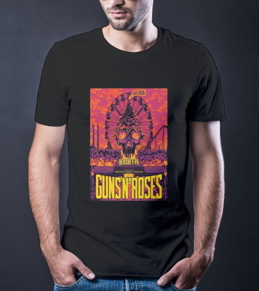 Guns N' Roses Aug 01 2026 Hersheypark Stadium Hershey PA Ferris Wheel Skull Tour T-Shirt