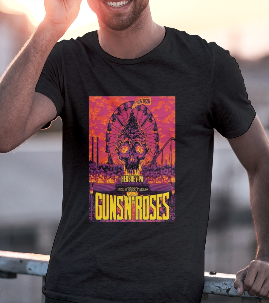 Guns N' Roses Aug 01 2026 Hersheypark Stadium Hershey PA Ferris Wheel Skull Tour T-Shirt