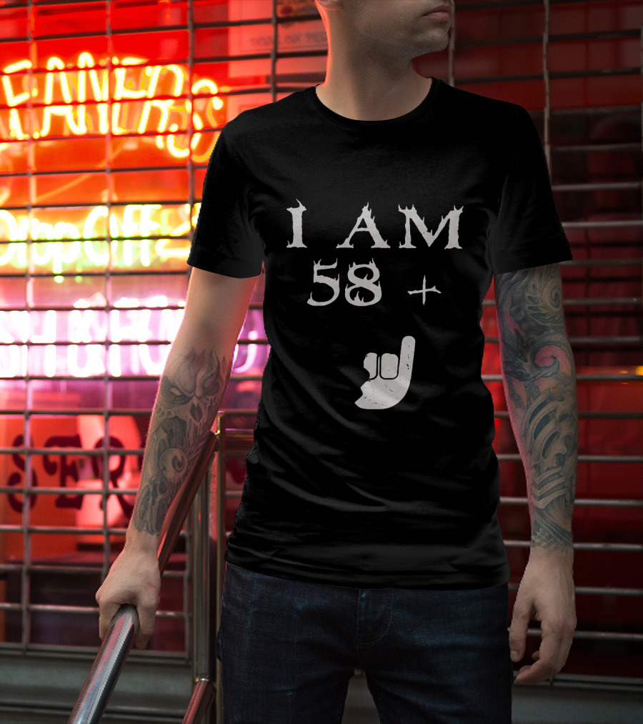 I Am 58 Plus Rock Hand Gesture T-Shirt