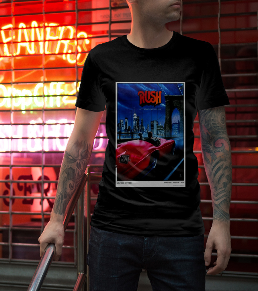 Rush Fifty Something Tour 2026 Manhattan NYC July 28 30 August 1 3 New York Bridge Red Car T-Shirt