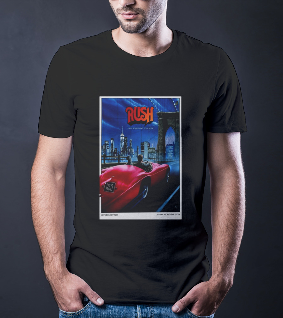 Rush Fifty Something Tour 2026 Manhattan NYC July 28 30 August 1 3 New York Bridge Red Car T-Shirt
