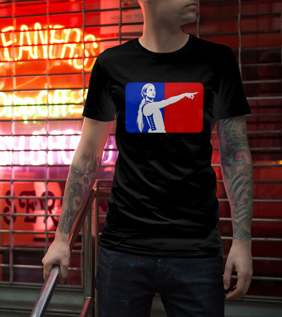 Sophie Cunningham WNBA 2026 Pointing Gesture In Blue And Red T-Shirt