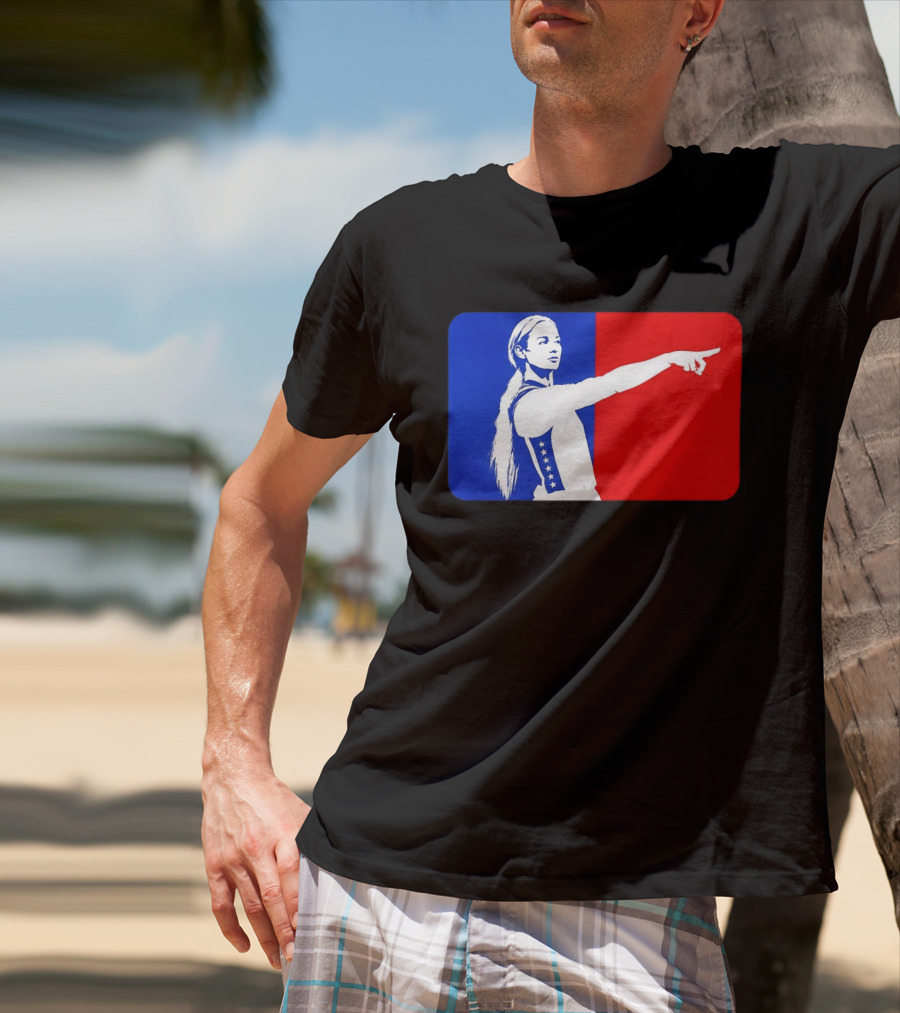 Sophie Cunningham WNBA 2026 Pointing Gesture In Blue And Red T-Shirt