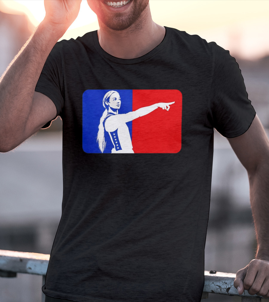 Sophie Cunningham WNBA 2026 Pointing Gesture In Blue And Red T-Shirt