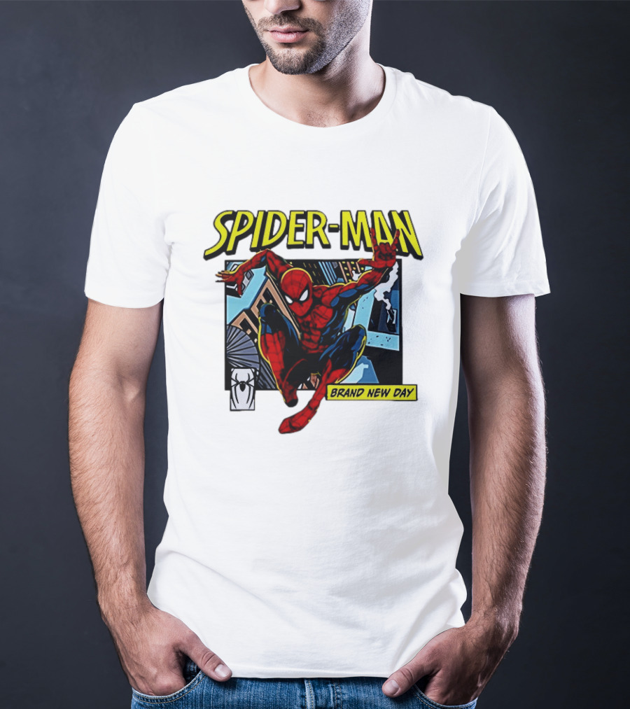 Spider Man Brand New Day Iconic Comic Style Swinging Action T-Shirt