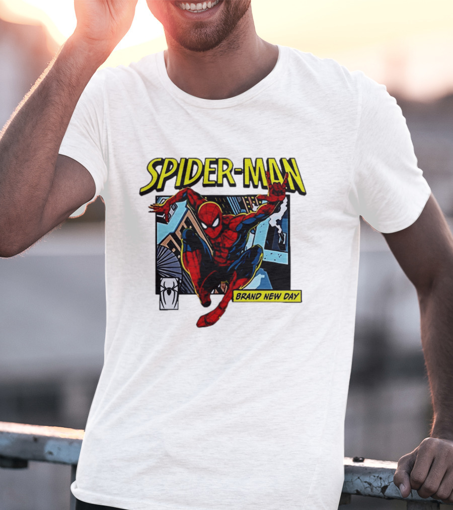 Spider Man Brand New Day Iconic Comic Style Swinging Action T-Shirt