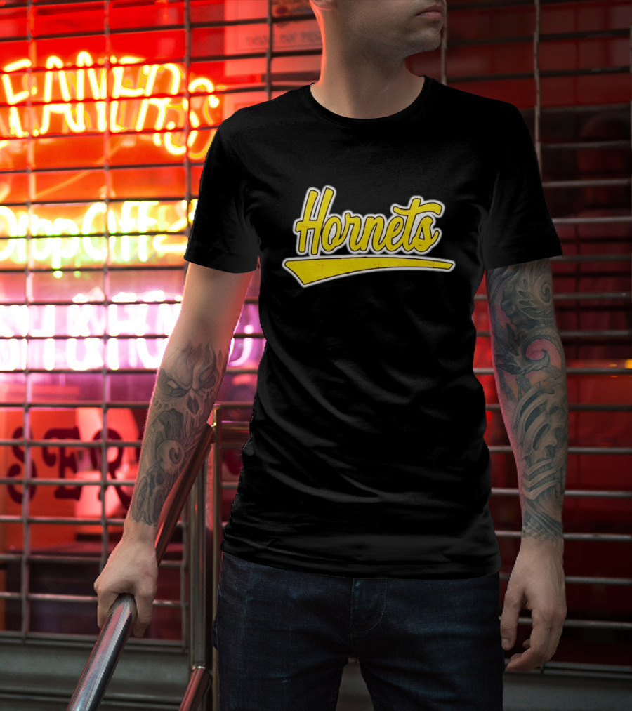 Hornets Team Yellow Text Stylized Font T-Shirt