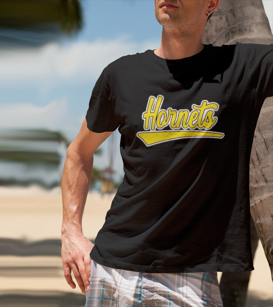 Hornets Team Yellow Text Stylized Font T-Shirt