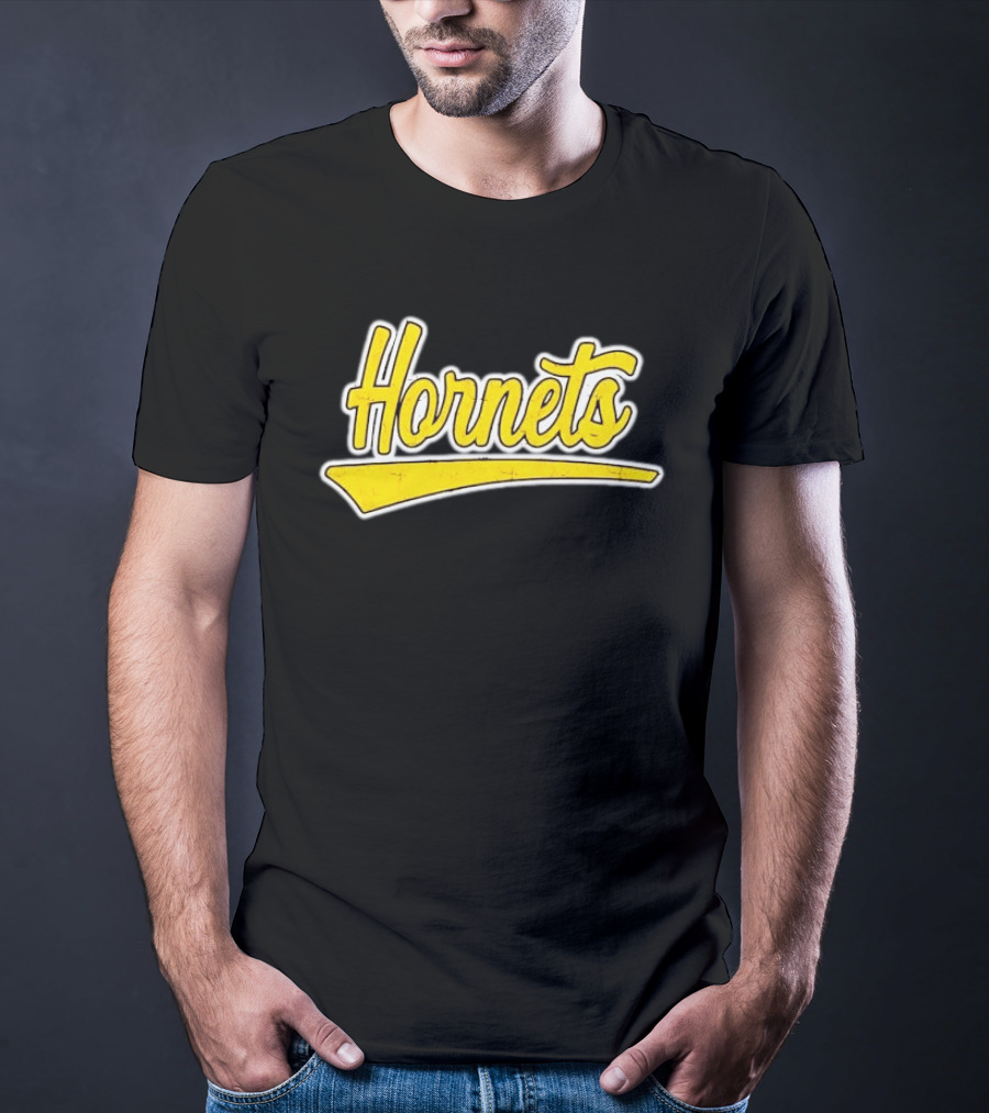 Hornets Team Yellow Text Stylized Font T-Shirt
