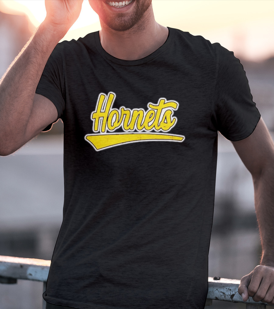 Hornets Team Yellow Text Stylized Font T-Shirt