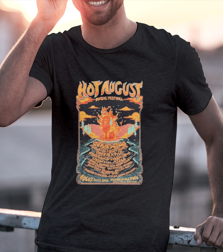 Hot August Music Festival 2026 Oregon Ridge Park Featuring Grace Stone Galactic Hartska Dogs Brass Playground Elise Testone DJ Williams T-Shirt