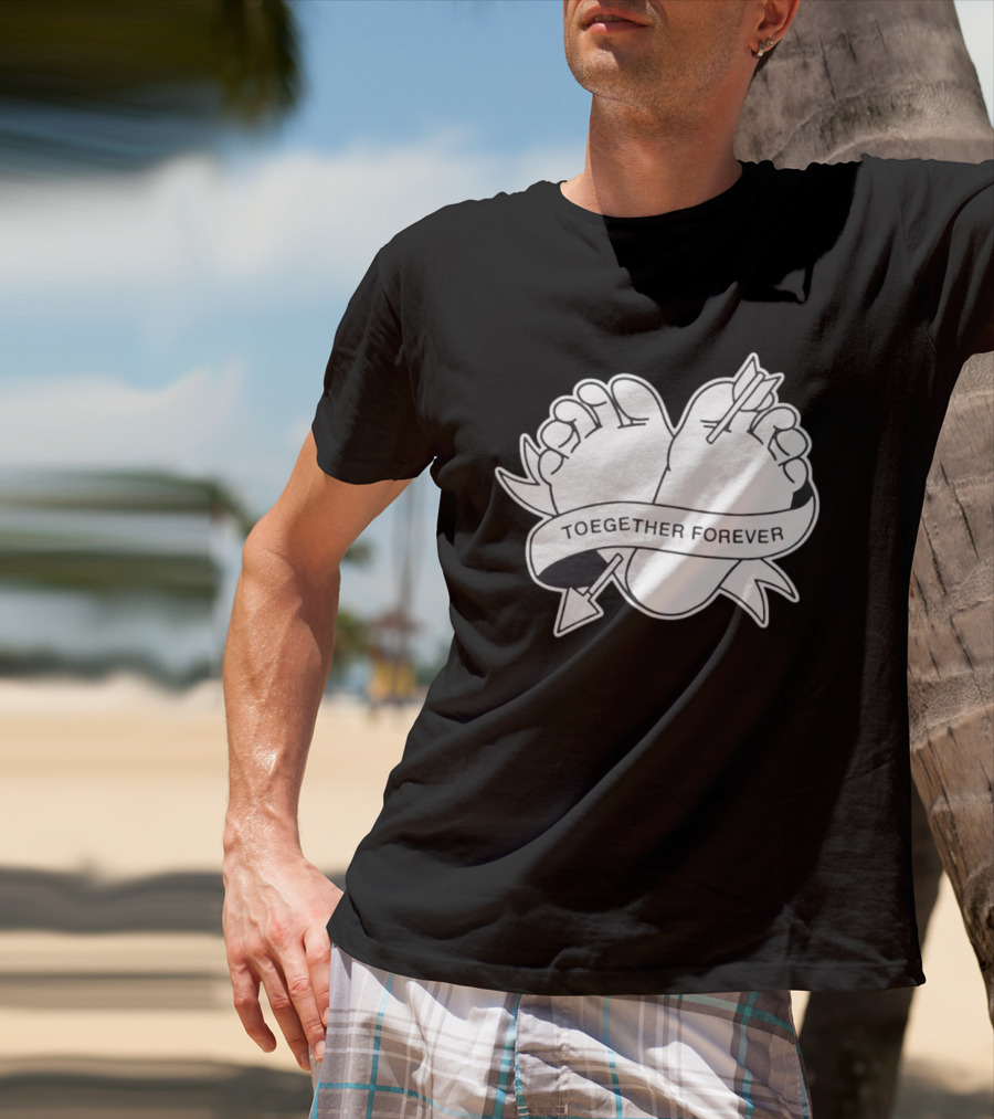 Cupid's Piercing Toegther Forever Two Feet Arrow Heart Ribbon T-Shirt