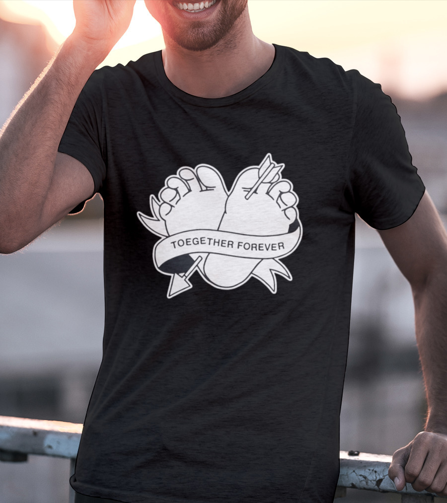 Cupid's Piercing Toegther Forever Two Feet Arrow Heart Ribbon T-Shirt