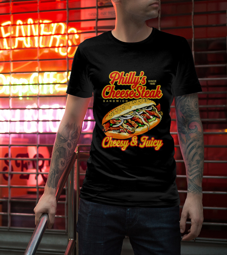 Philly's Cheesesteak Sandwich Cheesy & Juicy Since 1930 Classic Flavor Experience T-Shirt