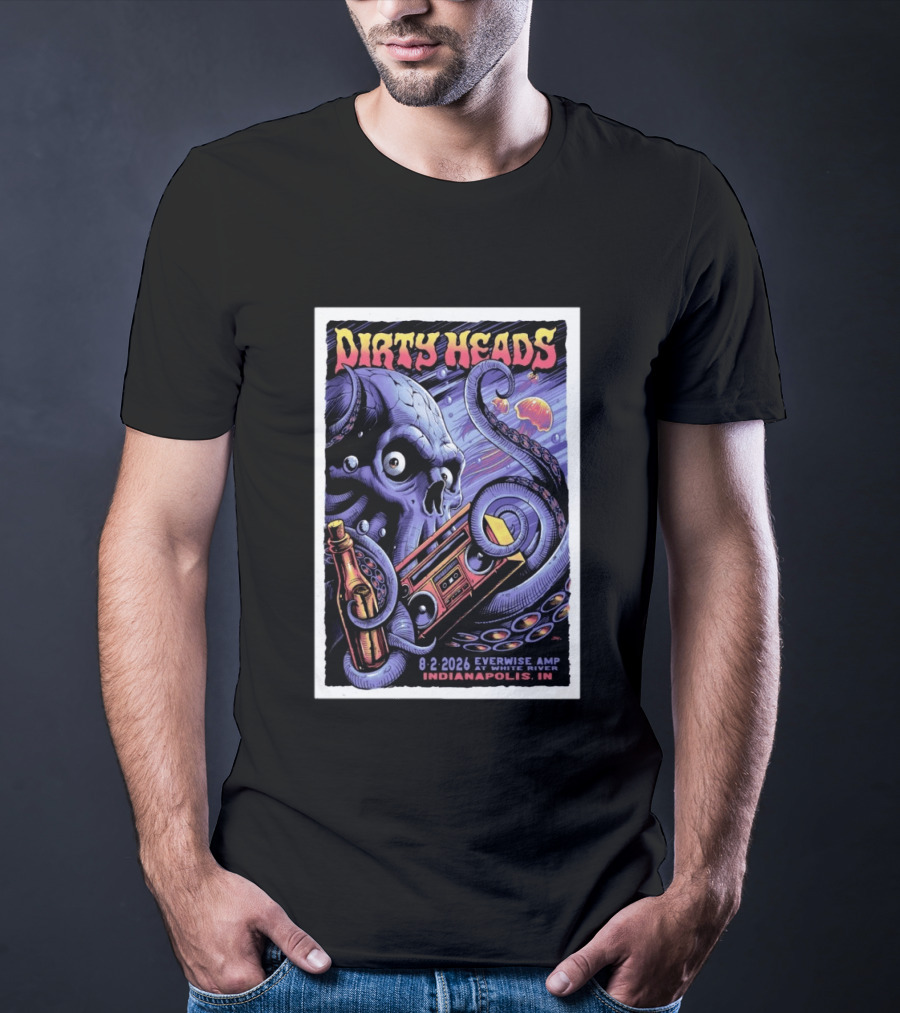 Dirty Heads Everwise Amp At White River 8.2.2026 Indianapolis IN Octopus Skull Alien Boombox T-Shirt