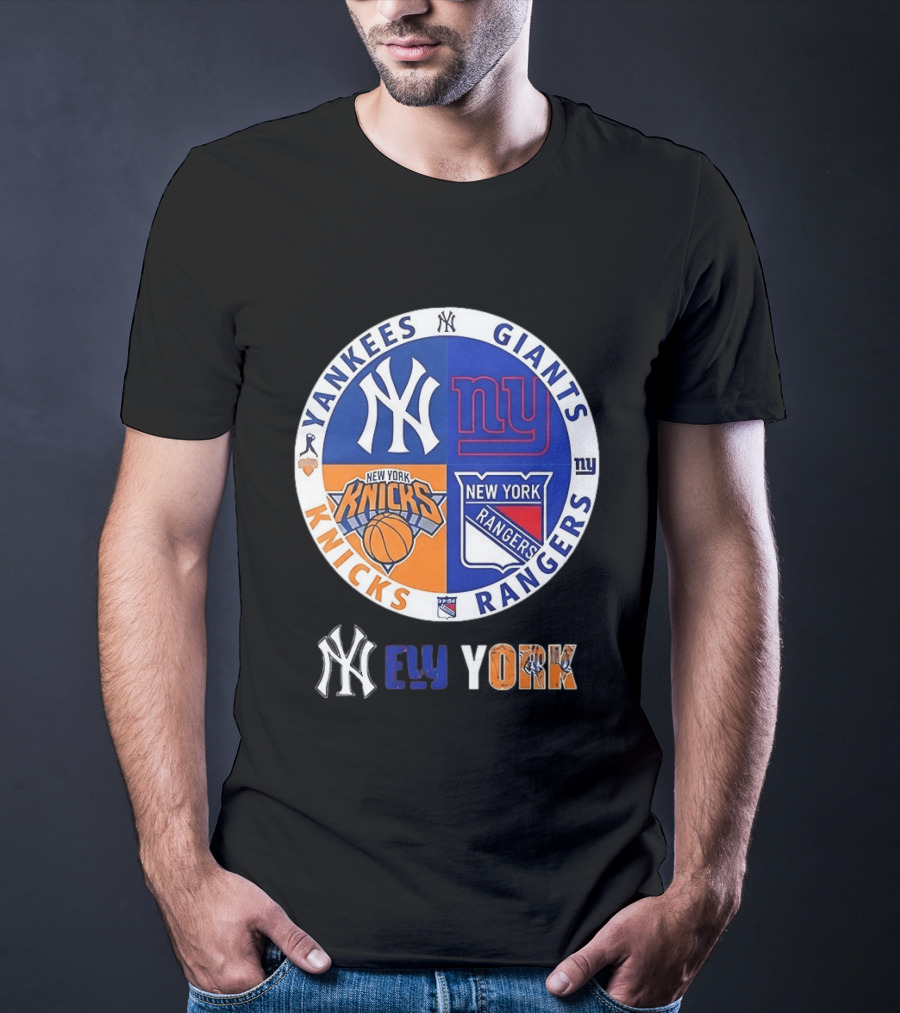 Yankees Giants Knicks Rangers New York Sports Teams Logos T-Shirt